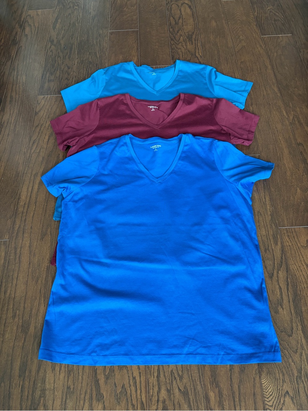 Lands End V Neck Tee Bundle in Royal Blue, Maroon & Aqua
